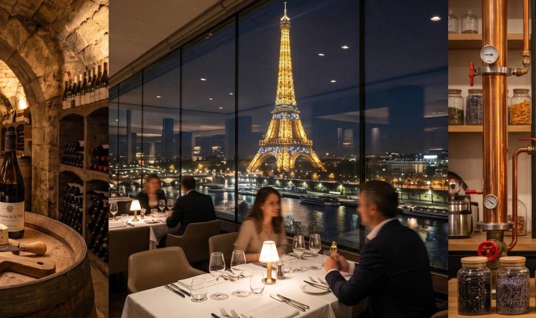 Esperienze e uscite insolite a Parigi: cantine vinicole, ristorante panoramico Torre Eiffel e laboratorio di distillazione.